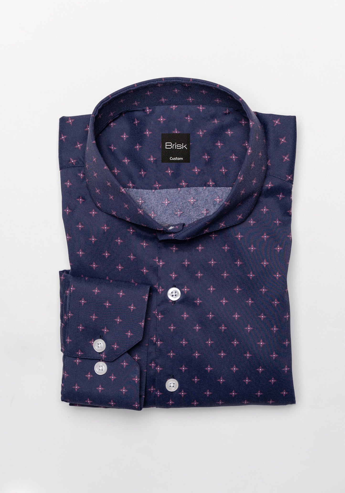 Wrinkle-Free Midnight Blue Star Printed Performance Stretch Shirt - Sale