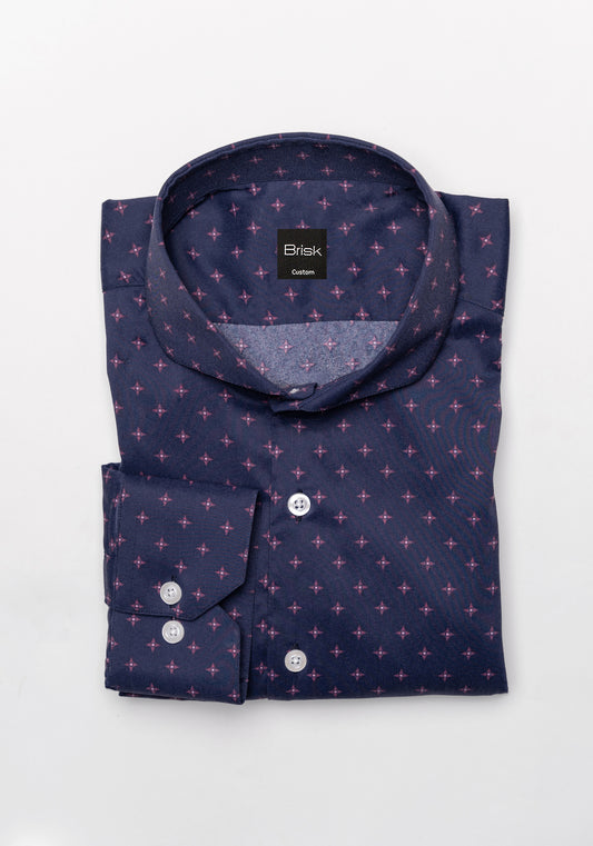 Wrinkle-Free Midnight Blue Star Printed Performance Stretch Shirt - Sale