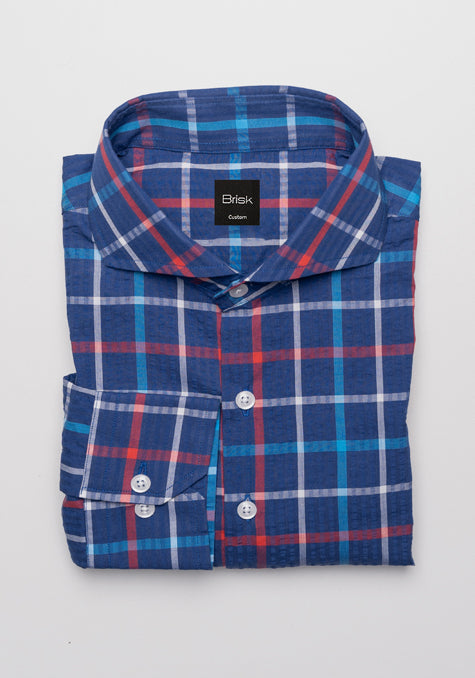 MULTI BLUE CHECKERED SEERSUCKER SHIRT - SALE