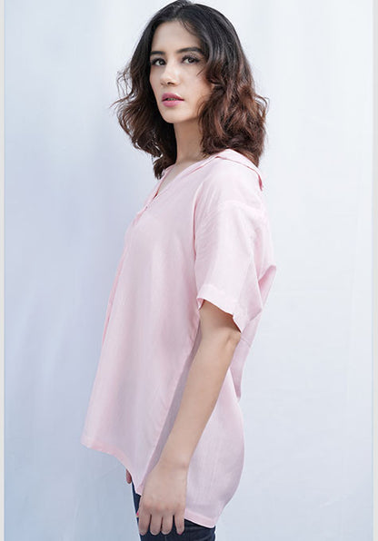 LIGHT PINK VISCOSE SHIRT - NOTCH COLLAR