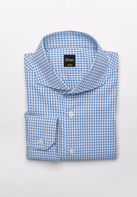 Sky Blue Gingham Seersucker Shirt - Sale