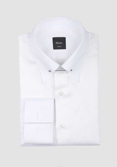 Egyptian White Poplin Collar Pin Shirt - Sale