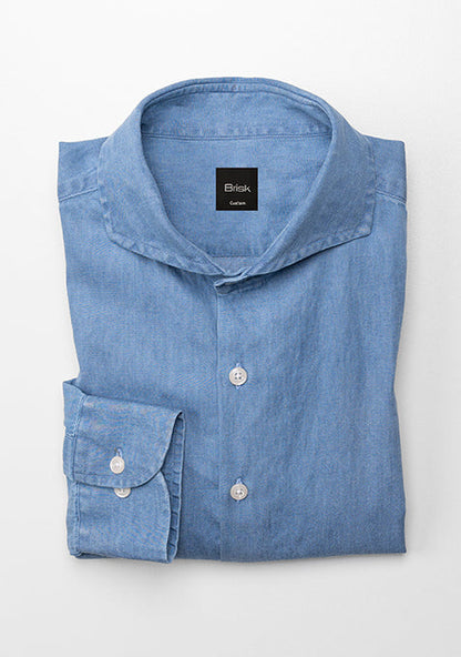 DENIM LIGHT WASH SHIRT - CUT AWAY EXTREME COLLAR - SALE