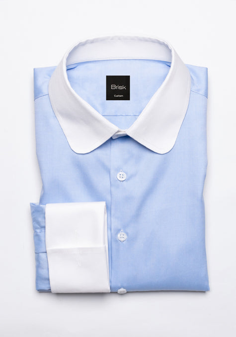 SKY BLUE TWILL CLUB COLLAR SHIRT - FRENCH CUFFS