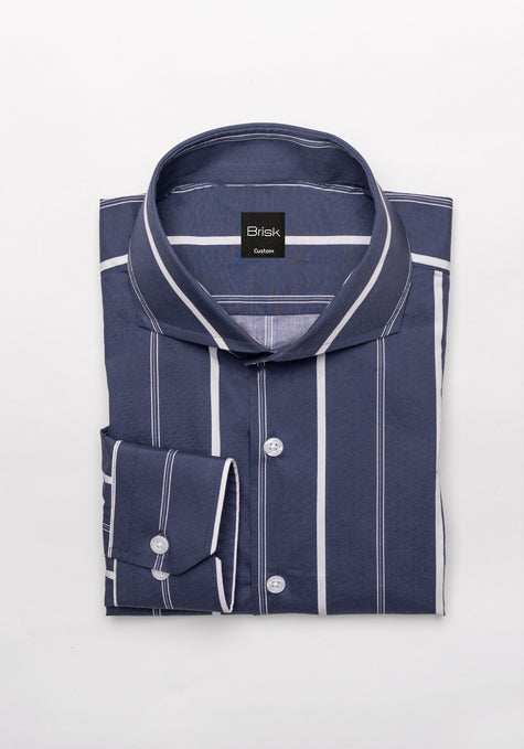 Fine White On Navy Wide Stripes Shirt - Sale