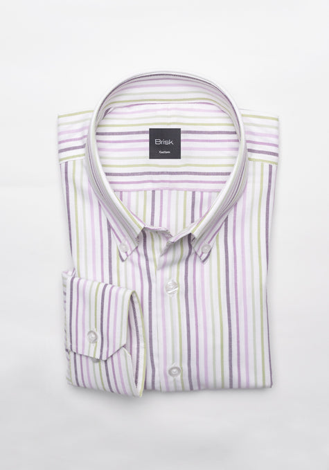 Plum Green Pinpoint Poly Stripes Shirt