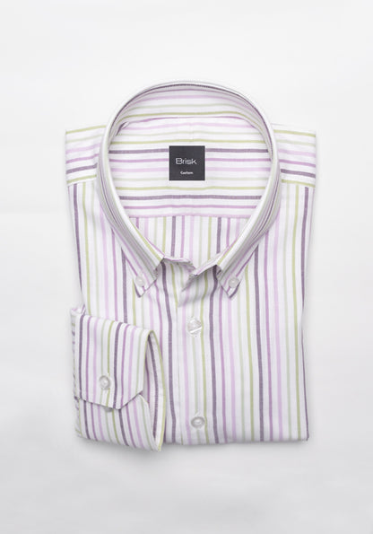 Plum Green Pinpoint Poly Stripes Shirt