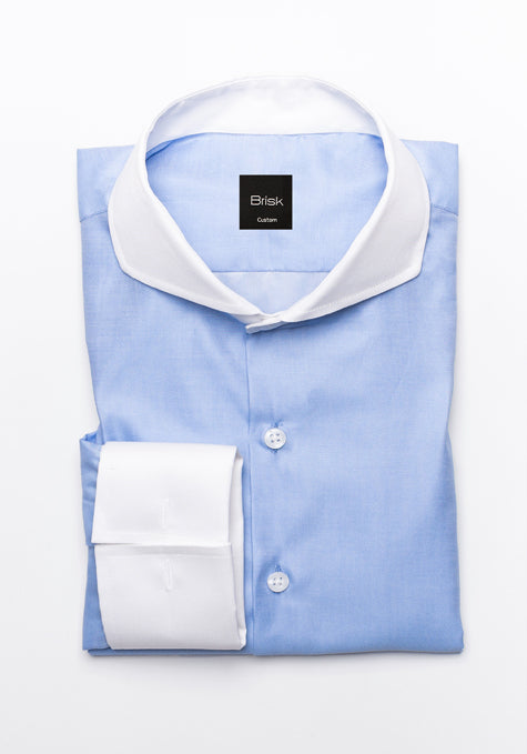 Sky Blue Twill Contrast Collar & French Cuffs Shirt - Sale