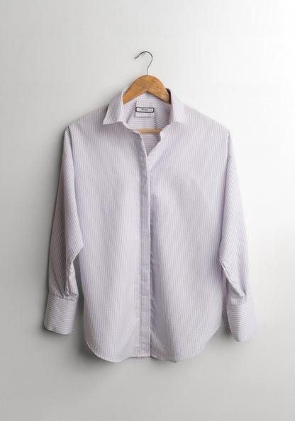 Pastel Lavender Seersucker Stripes Relaxed Shirt