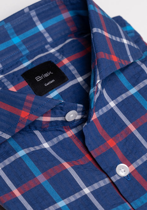 MULTI BLUE CHECKERED SEERSUCKER SHIRT - SALE