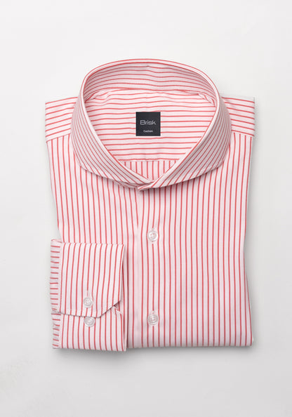 Pale Red Stretch Pencil Stripes Shirt - Wrinkle Resistant