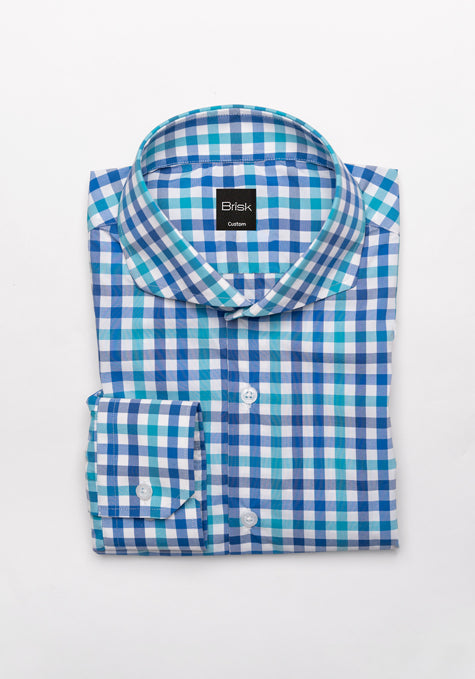 Crisp Blue Green Performance Stretch Gingham Shirt - Wrinkle Free - Sale