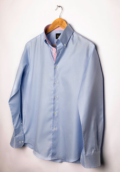 SKY BLUE CRISP TWILL SHIRT - PINK CONTRAST