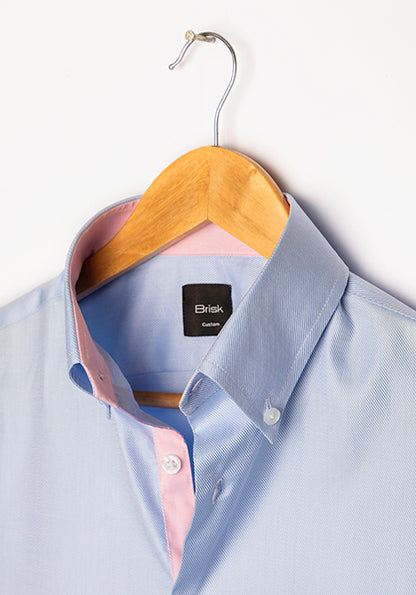 SKY BLUE CRISP TWILL SHIRT - PINK CONTRAST