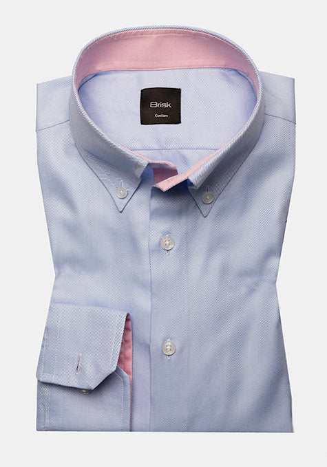 SKY BLUE CRISP TWILL SHIRT - PINK CONTRAST