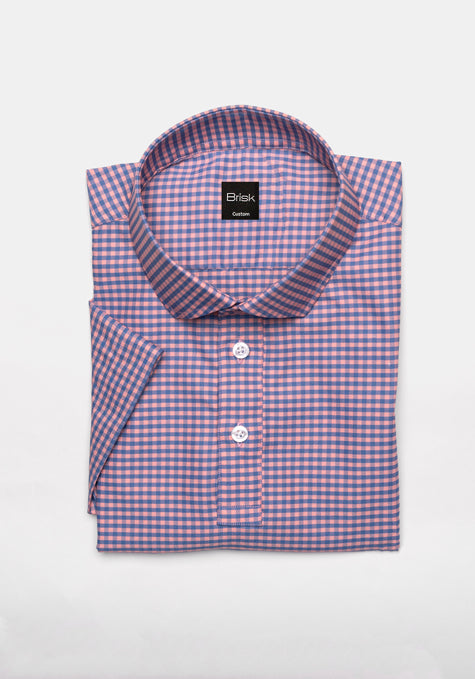 Blue Pink Checkered Half Sleeves Shirt - Wrinkle Free - Sale