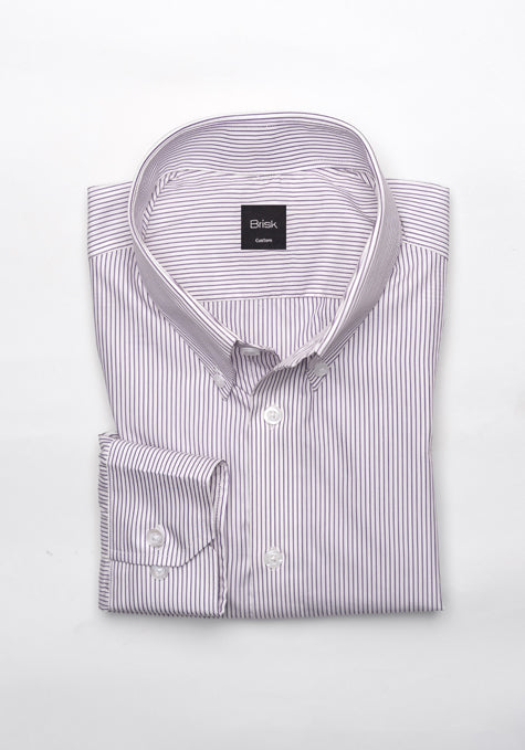 Fine Mauve Structured Pencil Stripes Button Down Shirt - Wrinkle Resistant