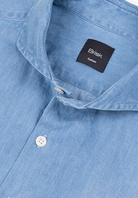 DENIM LIGHT WASH SHIRT - CUT AWAY EXTREME COLLAR - SALE