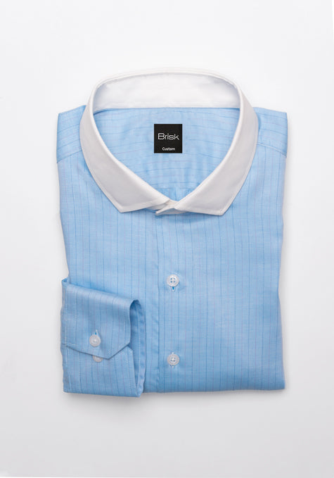 Pink Blue Pencil Stripes On Blue Bold Twill Shirt - Sale