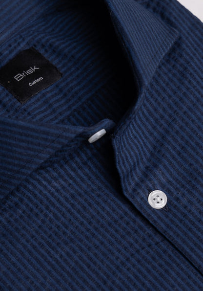 Black & Navy-Blue Stretch Seersucker Stripes Shirt
