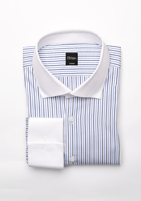 Black & Blue Pencil Stripes Shirt - White Cut Away Classic Collar - Sale