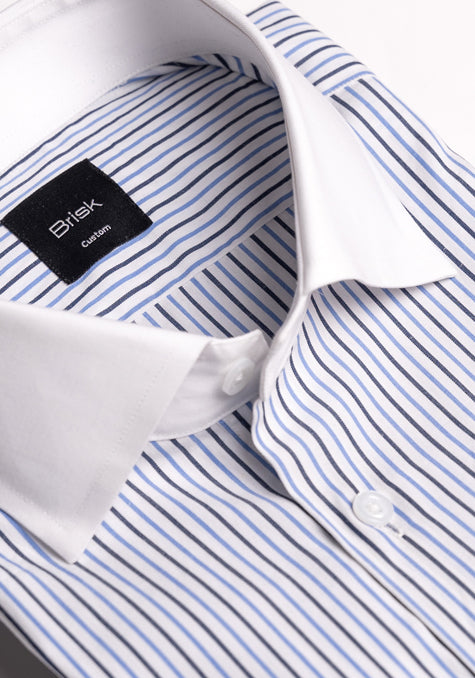 Black & Blue Pencil Stripes Shirt - White Cut Away Classic Collar - Sale