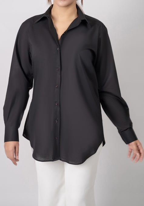 Black lightweight Cotton Long Shirt - Sale