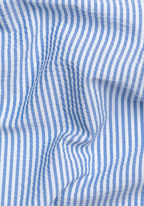 Blue Narrow Seersucker Performance Stretch Stripes - Wrinkle Free