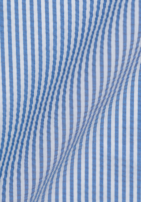 Blue Narrow Seersucker Performance Stretch Stripes - Wrinkle Free