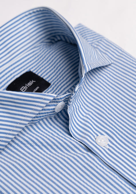 Blue Narrow Seersucker Performance Stretch Stripes Shirt - Wrinkle Free