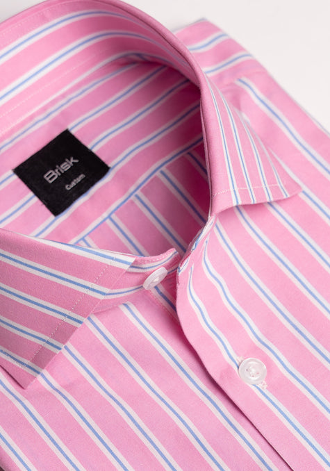 Blue On Pink Wide Stripes Shirt - Cut Away Classic Collar
