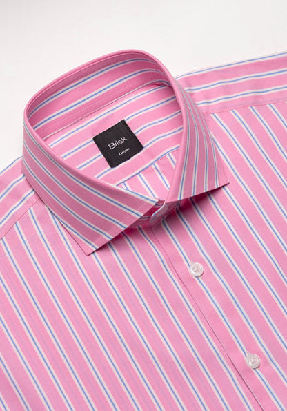 Blue On Pink Wide Stripes Shirt - Cut Away Classic Collar
