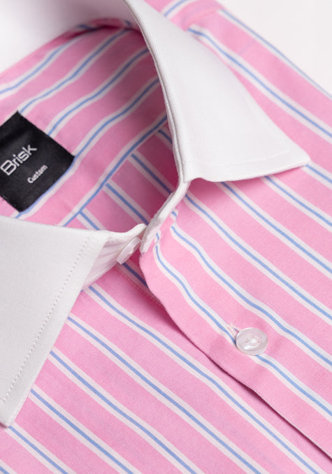 Blue On Pink Wide Stripes Shirt - White Cut Away Classic Collar