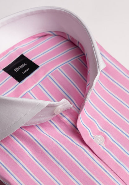 Blue On Pink Wide Stripes Shirt - White Extreme Collar - Sale