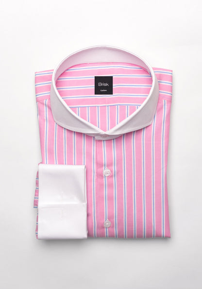 Blue On Pink Wide Stripes Shirt - White Extreme Collar - Sale