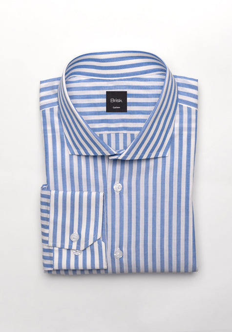 Blueish Grey Cotton Linen Stripes Shirt - Soft Classic Collar