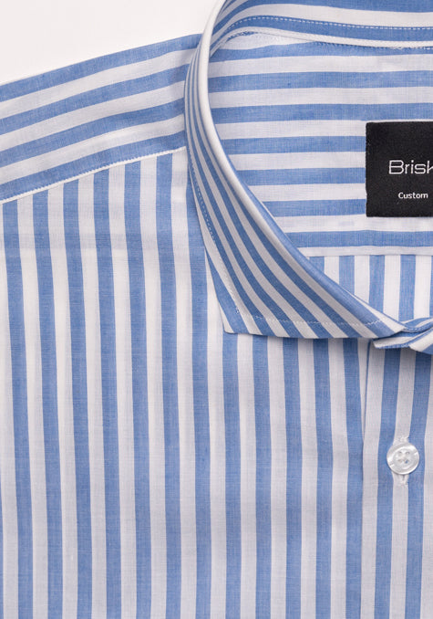 Blueish Grey Cotton Linen Stripes Shirt - Soft Classic Collar