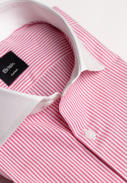 Bright Pink Narrow Stretch Stripes Shirt - White Cut Away Classic Collar - Sale