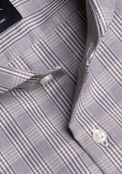 Fine Tan Windowpane Shirt - Easy Iron - Sale