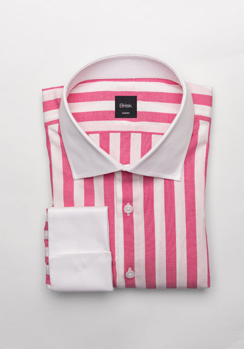 Crisp Fuchsia Bold Stripes Shirt - White Cut Away Classic Collar - Sale