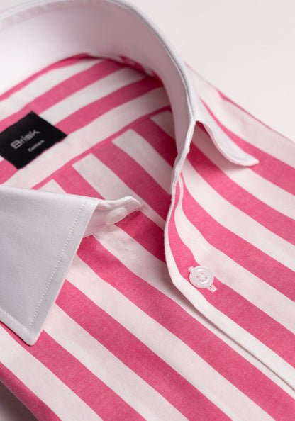 Crisp Fuchsia Bold Stripes Shirt - White Cut Away Classic Collar - Sale