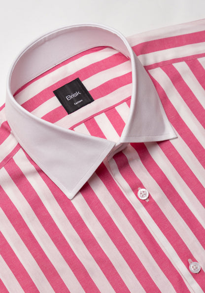 Crisp Fuchsia Bold Stripes Shirt - White Cut Away Classic Collar - Sale