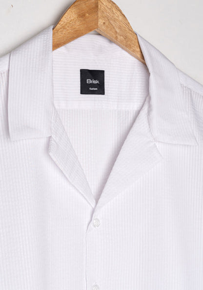 Crisp White Seersucker Shirt - Camp Collar