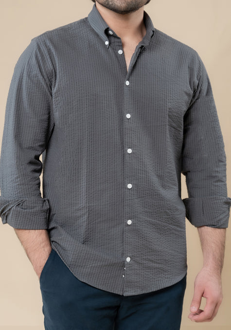 Crisp Charcoal Grey Seersucker Stripes Shirt
