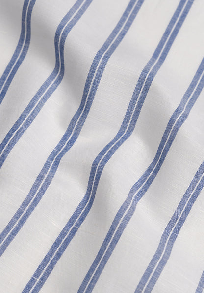 Dual Blue On White Cotton Linen Stripes