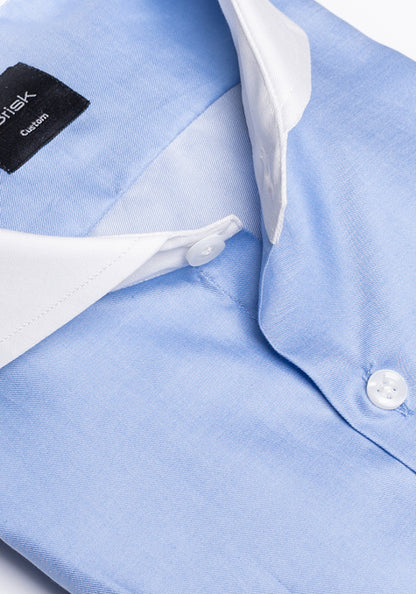 Sky Blue Twill Contrast Collar & French Cuffs Shirt - Sale