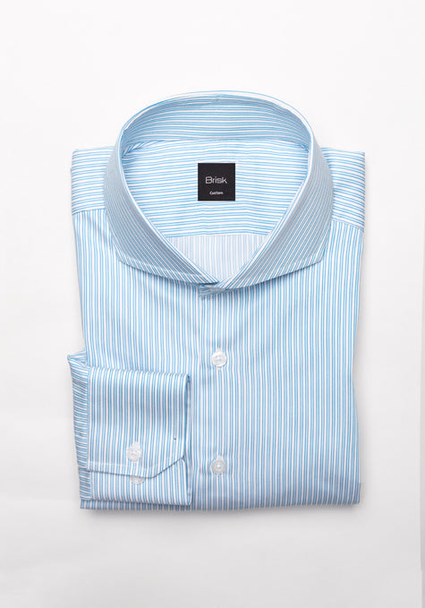 Fresh Blue Dual Stripes Cotton / Poly Shirt - Wrinkle Resistant - Sale