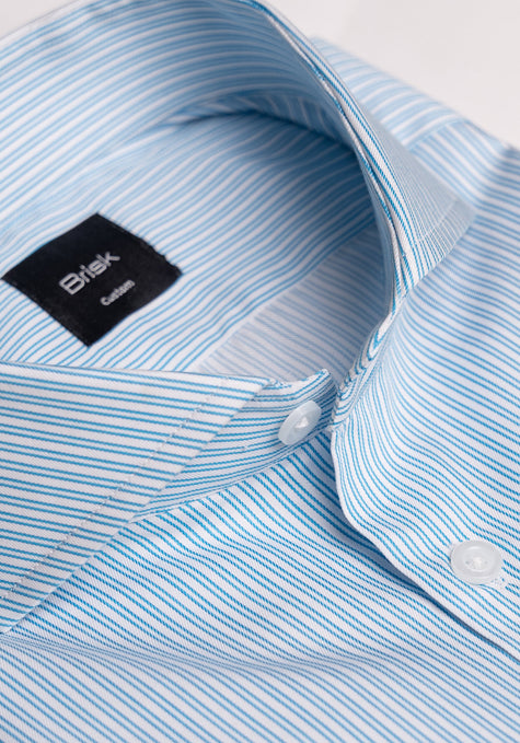 Fresh Blue Dual Stripes Cotton / Poly Shirt - Wrinkle Resistant - Sale