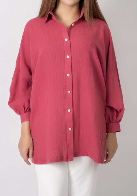 Fuschia Rose Cotton Gauze Shirt
