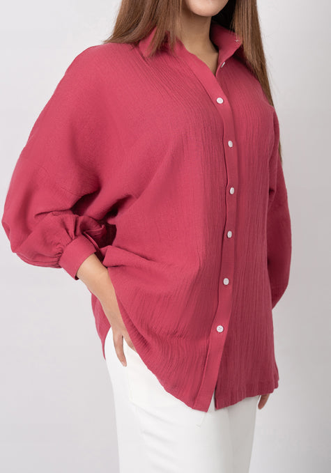 Fuschia Rose Cotton Gauze Shirt
